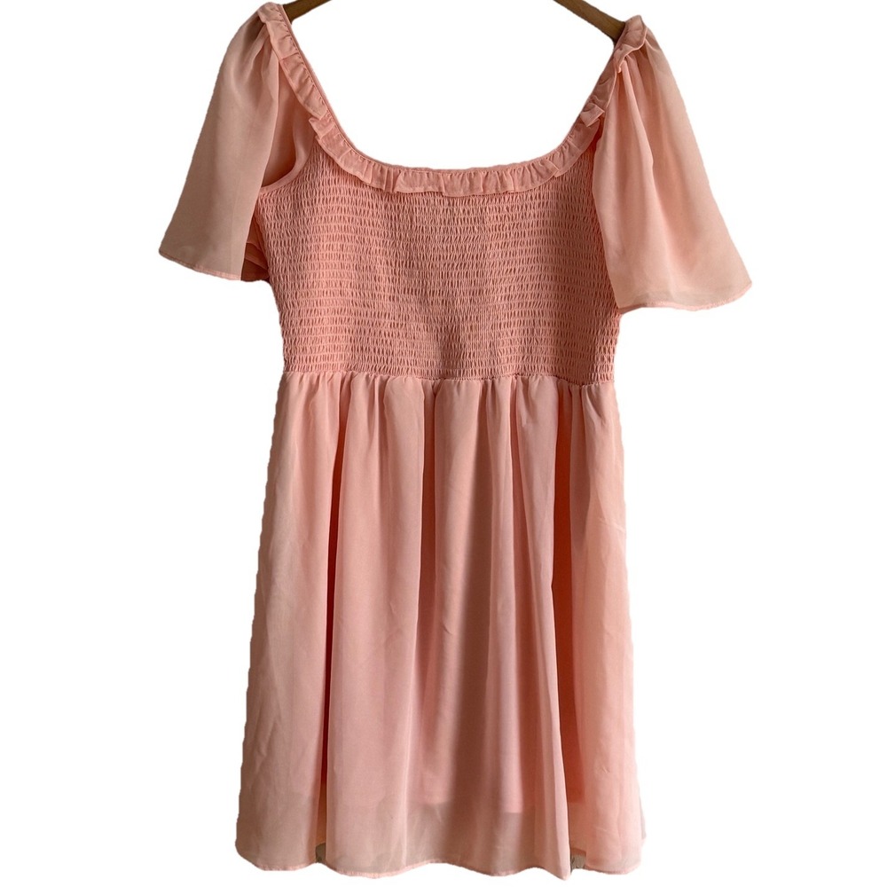 Coquette‎ Pink Puff Sleeve Babydoll Dress M Smocked Empire Waist Fairy Milkmaid